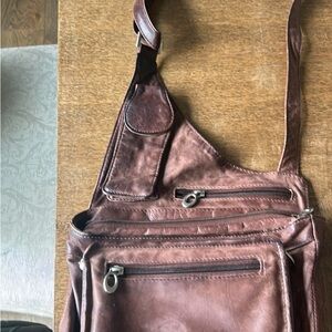 Womens Brown Leather Crossbody Sling Bag